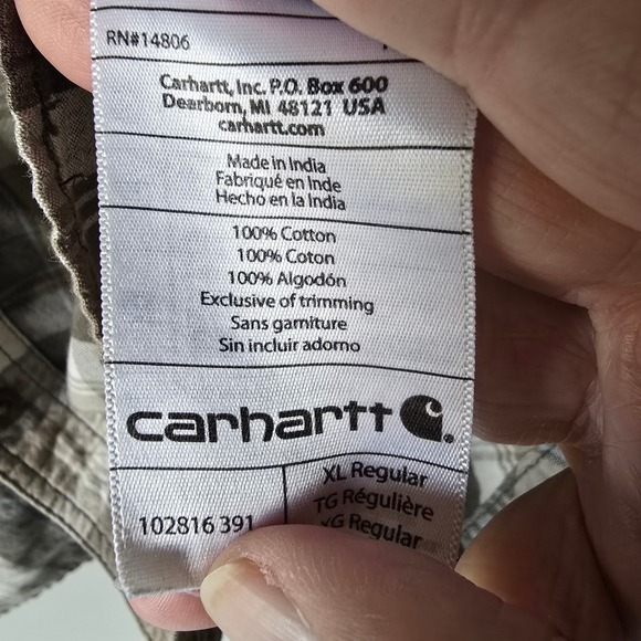 Carhartt Mens Relaxed Fit Plaid Long Sleeve Button Up Shirt XL Tan Brown - Picture 6 of 9